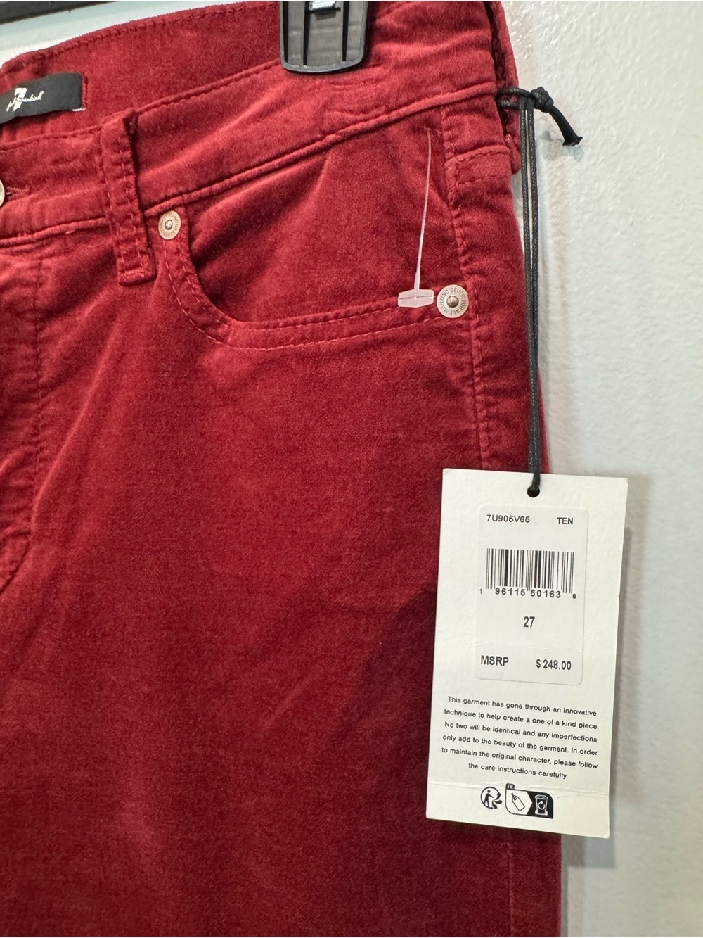 7 For All Mankind Classic Flare Jeans Womens 27 Red Velvet High Rise Ali NWT - Picture 5 of 16